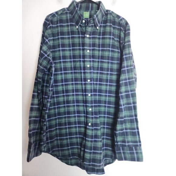 Sid Mashburn Men Green Blue Plaid 100% Cotton Button Down Sport Shirt size XL, - Picture 1 of 8